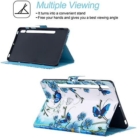 T870 Case, Galaxy Tab S7 11 инчи Case 2020, Apoll PU кожа Анти-Скрач Фолио Стенд Смарт случај со автоматско будење и џеб за Samsung Galaxy Tab S7 SM-T870/SM-T875/SM-T878 таблета, сина пеперутка