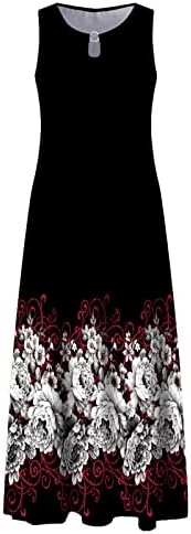 Пролетна мода за жени 2023 година, женско секојдневно печатење голема фустан со облик на вратот, без ракав, без ракав, долг фустан