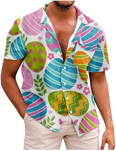 Велигденска печатена кошула за мажи 2023 летни лабави маички удобни маички модни обични кошула со кратки ракави на врвот