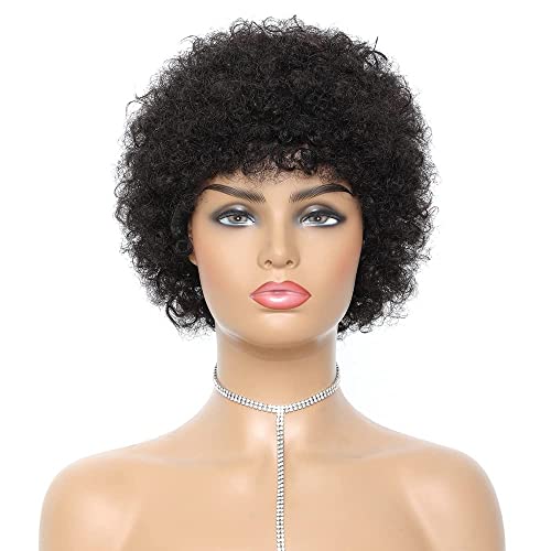 Африканска кадрава коса перика човечка коса перика, 6 инчен краток Африкански кадрава коса перика за црни жени, природни црна