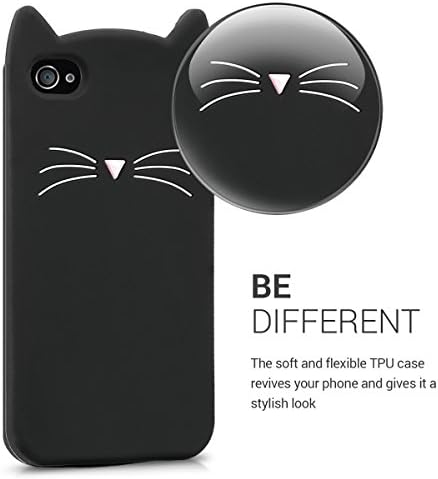 Kwmobile Случај Компатибилен Со Apple iPhone 4 / 4S-Cat Случај Мека Симпатична Заштитна Силиконска Обвивка-Црна/Бела