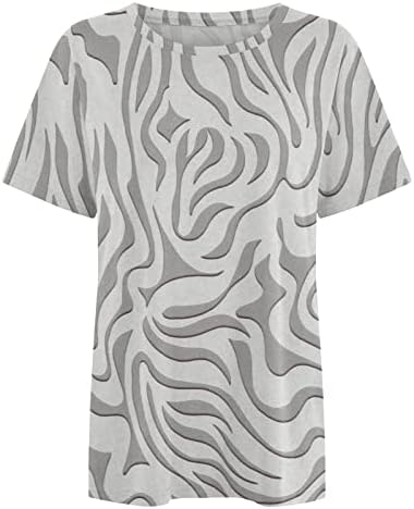 Kcjgikpok плус облека со големина на жени, графички печати екипаж со кратки ракави маици маици за жени случајно лето