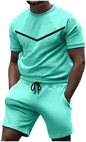 Венкомг1 Менс со две парчиња тренерки, солидна маица со краток ракав и шорцеви што одговараат на облеките на атлетските спортови