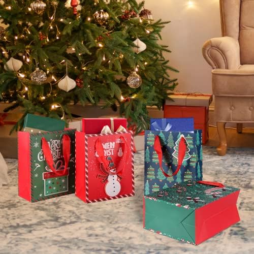 BLEWINDZ 12 ПАРЧИЊА Божиќни Торби За Подароци со 12 Марамчиња, 9,2 Божиќни Торби Со Средна Големина За Подарок Со Рачки И Ознаки,