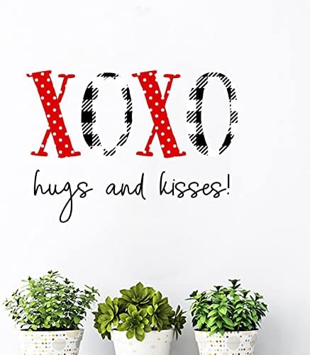 Среќна налепница на wallидот на Денот на вineубените Валентин xoxo hus & kiss vinyl wallид декорации црвено -бело срце Loveубов