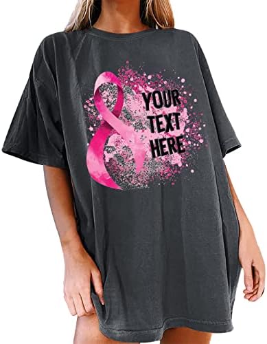 Блузи Кошули За Жени Графички, Превенција Од Рак На Дојка Печатете Обични Маици Со Преголеми Маици Со Кратки Ракави