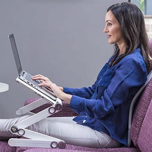SMLJLQ прилагодлива алуминиумска лаптоп биро за столбна табела со вентилатор ергономски ТВ -кревет скут Работа од домашна канцеларија