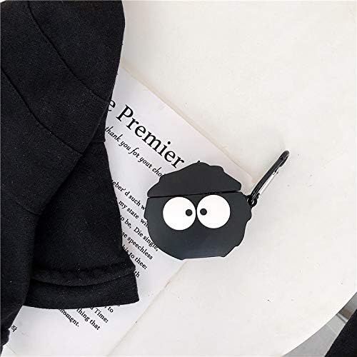 Bontoujour Case компатибилен со AirPods 1/2, супер слатки креативни смешни големи очи црна прашина елф форма, кутија, стилски прашина топче силиконски слушалки за заштита на ку