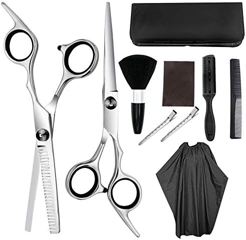 Професионални ножици за фризерски поставуваат 10 компјутери, со чешел, клипови, бербер наметка, четка, крпа за салон и дом