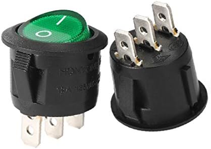 X-Gree 10PCS AC 250V/10A 125V/12A Зелена ламба 3 Терминал SPST 2 Позиција на копчето Вклучено/Исклучено Rocker Toggle Mini Switch