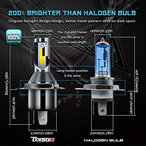 TXVSO8 H4/9003/HB2 LED Фарови Светилки, 36W 7200 Лумени Супер Светла LED Фарови Конверзија Комплет 6000K Бело, Пакет од 2