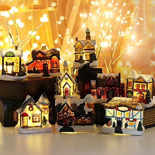 Beaupretty Home Decor 4pcs Божиќна селска куќа светлечка зимска снег Божиќна сцена зграда смола забава реквизити десктоп декори