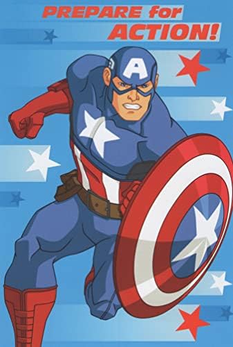 Heartline Avengers Captain America Среќна роденденска картичка - Подгответе се за акција! Одбранете го вашето право да ја прославите