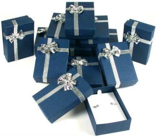 12 Кутии За Подароци Со Обетки Со Машна Сина Сребрена Кутија За Накит