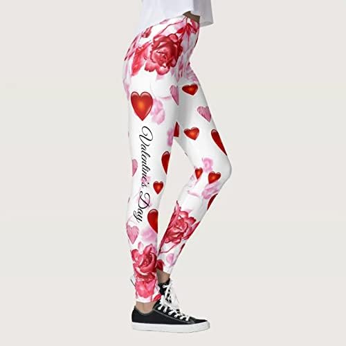 Iius Valentines Heigh Rise Healgings за жени срцеви печатени јога хеланки ултра мека четкана затегната теретана панталони за