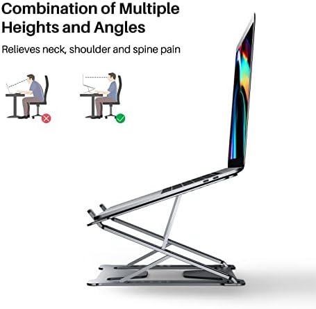 Huion прилагодлив лаптоп штанд за биро, преносен лаптоп кревач со мулти-агол и прилагодување на висината, преклопен компјутерски