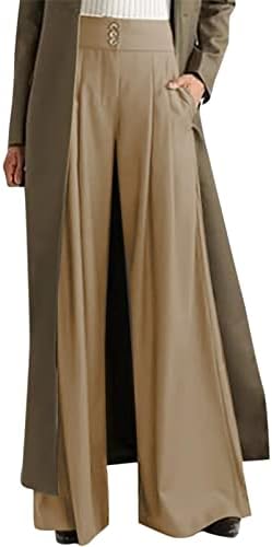 Мода високи половини широки нозе панталони цврсти бои плетени обични плус големина панталони џебови панталони хеланки облека