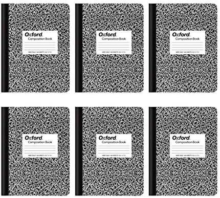 Тетратки за композиција во Оксфорд, широка управувана хартија, 9-3/4 x 7-1/2 инчи, 100 листови, црна, 6 пакувања