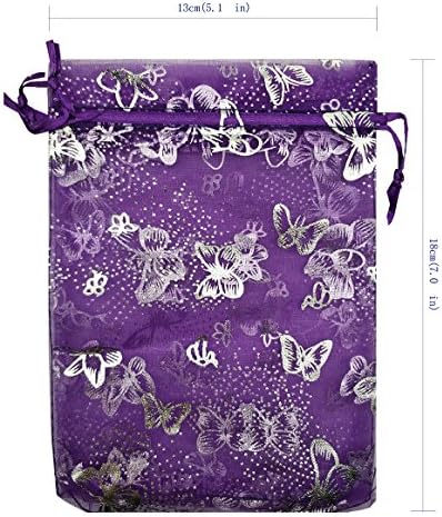 Анкирол 100 парчиња Проегирни Торби За Наклонетост На Органза Виолетова Пеперутка Печатење За Свадбени Кеси Примероци Прикажуваат