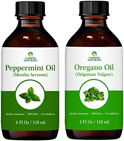 Vaidehi Naturals Peppermint есенцијално масло и есенцијално масло од оригано сет чисто и природно масло од премиум одделение
