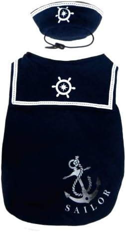 Среќно кутре морнарица сина морнарска кошула со капа со капа, екстра-мала