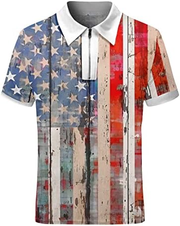 Машки американски знамиња Поло кошули Патриотски 4 -ти јули маици летни обични 3D отпечатоци гроздобер кратки ракави голф поло