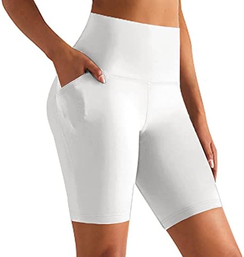 Шорцеви за велосипедисти за велосипедисти за жени со џебови - 8 '' Висока половината за контрола на стомакот за јога