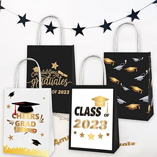 12 Парчиња 2023 Дипломирање Торби За Подароци Дипломирање Фаворизирајте Торби За Лекување Дипломирање Партиски Бонбони Подароци Торби Со Рачки, Златни Зборови Добри