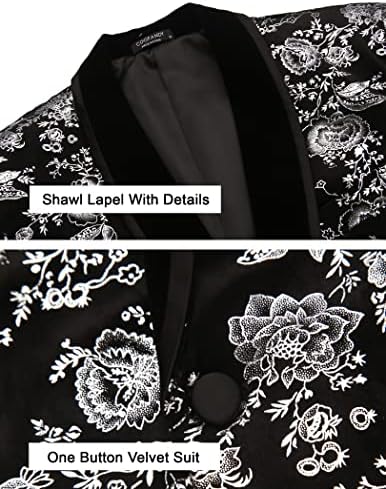 Coofandy Men's Floral Tuxedo јакна Shawl Lapel One Button Velvet костум јакна вечера матурска забава свадба блејзер