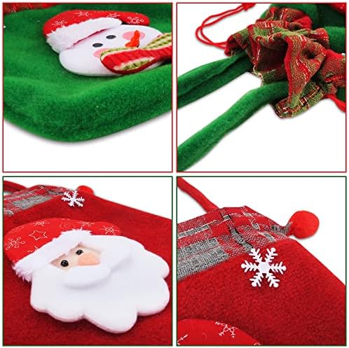 Мвнизе 2 Парчиња Божиќни Торби За Подароци Чанти Со Врвки За Влечење За Повеќекратна Употреба Торби За Бонбони Дедо Мраз Ткаенина