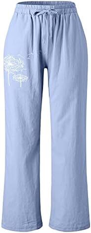 Lutенски летни панталони, влечење еластична половината широко нозе лабава вклопена јога пантолона глуварче печатени широки панталони