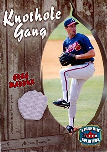 Играч на бејзбол картички Greg Maddux, облечен во Jerseyерси Печ 2003 Флеер Спленд Сплинтерс GMKG - МЛБ игра Користена дресови