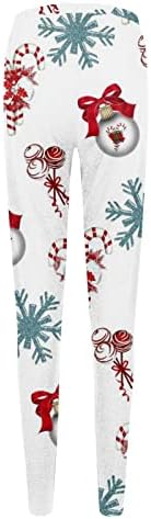 Christmasенски Божиќни хеланки со високи тренинзи за половината Панталони Контрола на стомакот Дедо Мраз Снегулка печати симпатични