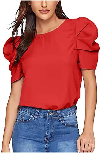 Кратка врата на вратот Кратка ракав за ракав на задниот блуза Обична цврста боја летни врвови канцелариски кошули за фармерки