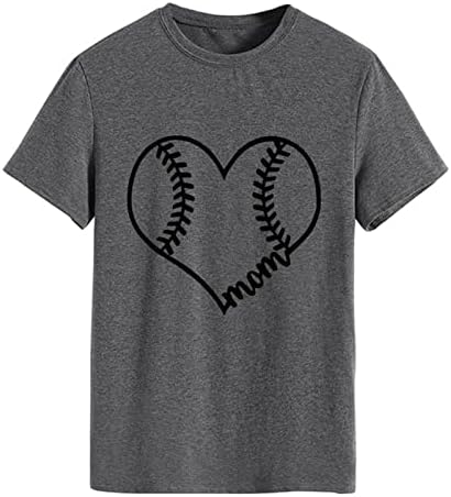 Womenените работат врвови, бејзбол графички маички симпатични бејзбол печатено лето кратки ракави маички обични спортски врвови
