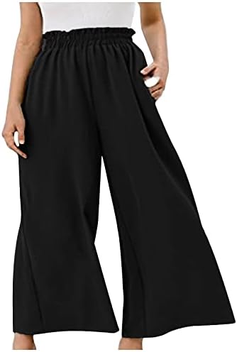 Басисин Флејл хеланки за жени обични еластични половини палацо панталони копче плетиран шлаканици со преголеми работни панталони