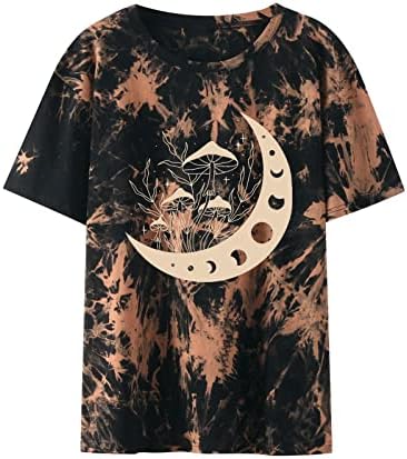 Врзајте ги маиците за боја за жени трендовски сонце и графички маички од печурка, тинејџерски девојки летни обични врвови за