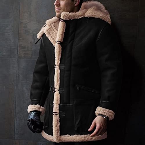 Јакни за мажи за мажи вештачки обложени кашмили со качулка, ретро долга велур јакни јакни со палто
