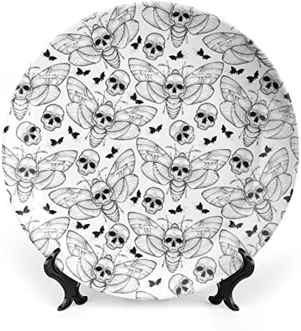 Декоративна чинија со глава на црна смрт, декоративна чинија, керамичка чинија коска Кина плоча со приказ за свадбениот декор