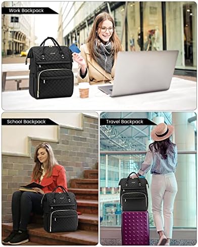 Lablevook лаптоп ранец жени, стилски ватиран компјутерски ранец со USB-порта за работен колеџ, водоотпорна чанта за ранец се