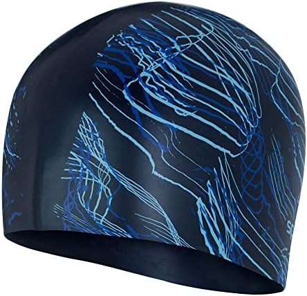 Печатено капаче за долга коса со брзина - црна/сина боја