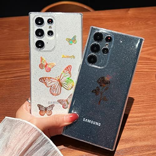 YYDSUNY Дизајниран За Samsung Galaxy S22 Ултра Случај, Симпатична Холографска Пеперутка Блинг Сјај Јасен Случај За Жени, Заштитен