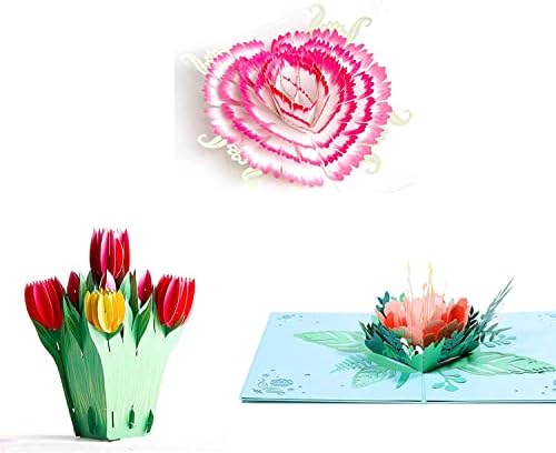 Хартија Спириц 3-Пакет Цвеќиња Скокачки Картички Денот На Мајката Честитки Асортиман За Роденден Денот На Вљубените Честитка