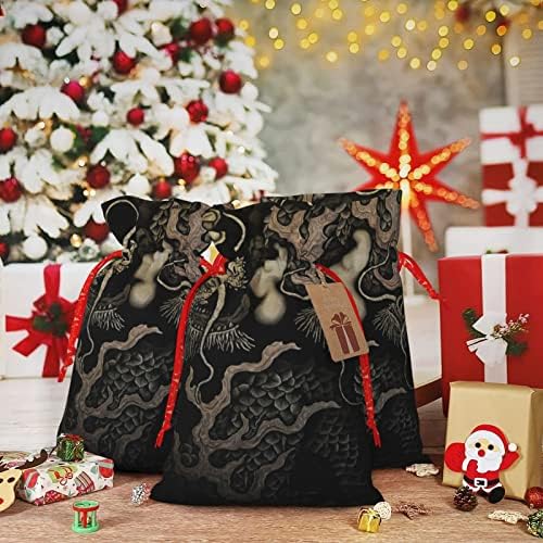 Божиќни Торби За Подароци Со Жици Близнаци-Змејови-Кина-Јапонија-Клутура Претставува Торби За Завиткување Божиќни Вреќи За Завиткување
