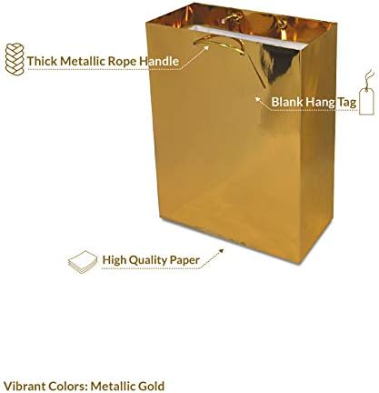 Златни Торби За Подароци - 12 Пакувајте Мали Метални Дизајнерски Хартиени Кеси За Пазарење Со Рачки, Обвивка За Подароци Евро